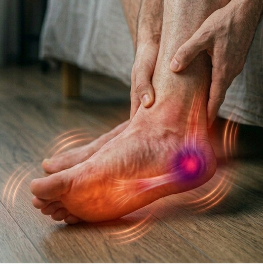two hands holding a sore foot