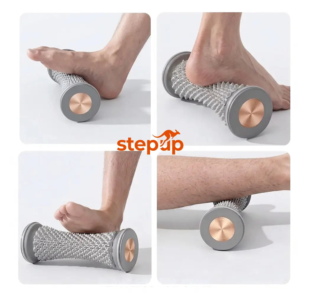 Four ways to use the Stepup Foot Massage Roller under the arch, heel and sole