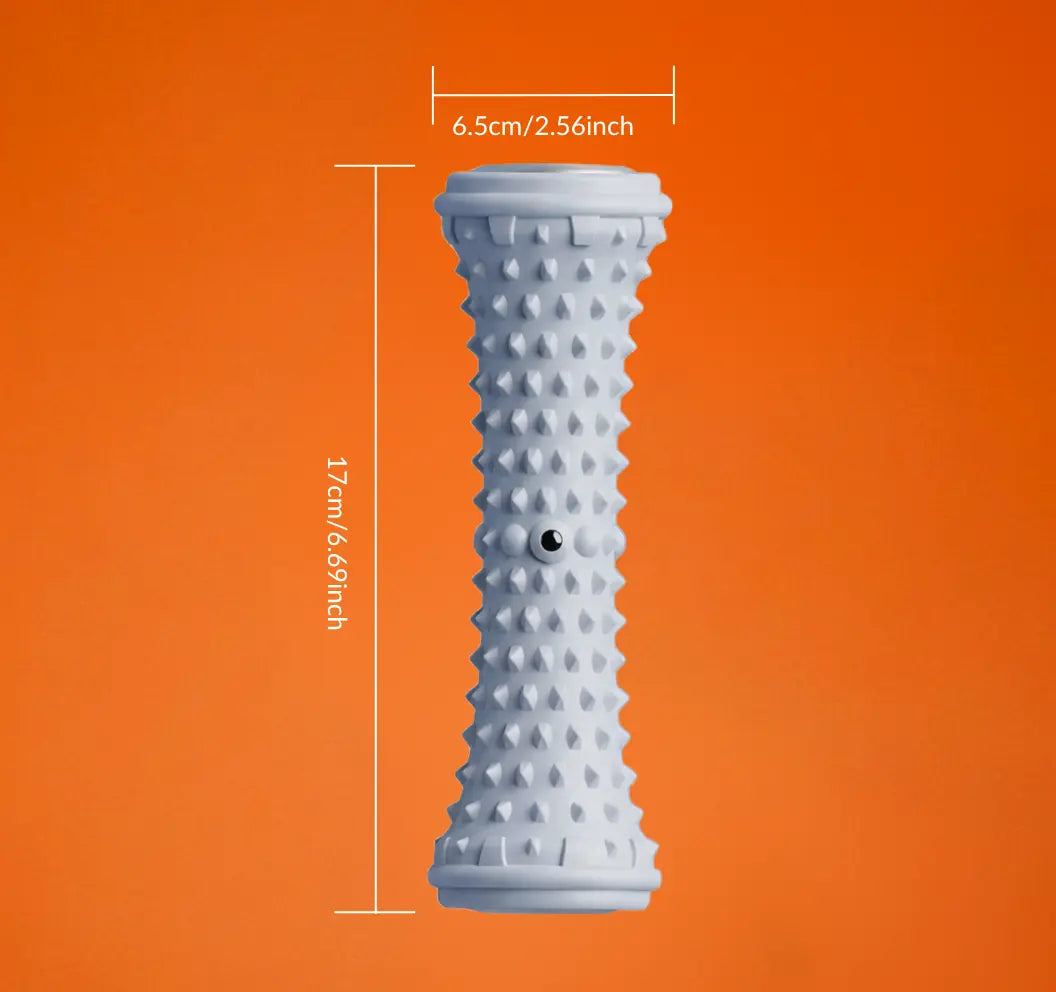 Stepup Foot Massage Roller standing upright with width and length measurements